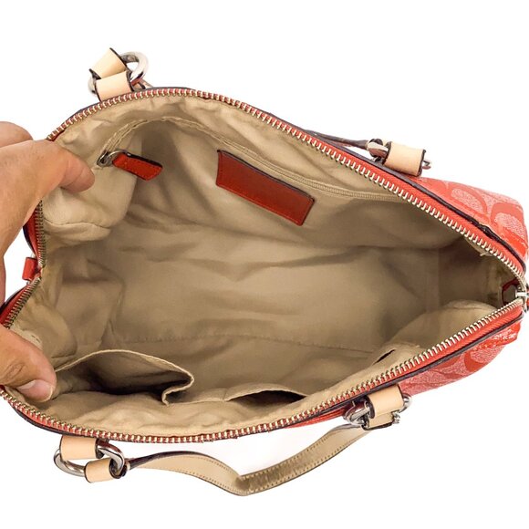 COACH Vermillion Red Signature Stripe PVC Satchel Handbag - E1394-F24362 - Picture 3 of 16